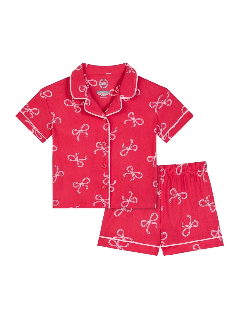 Wonder Nation Toddler Girls Short Sleeve Button Front Pajama Top and Shorts Set, 2-Piece, Sizes S... | Walmart (US)
