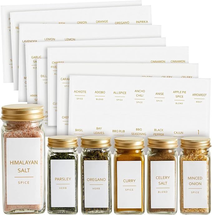 140 Pieces Gold Spice Jar Labels, Minimalist Preprinted All Caps Text on White Stickers for Seaso... | Amazon (US)