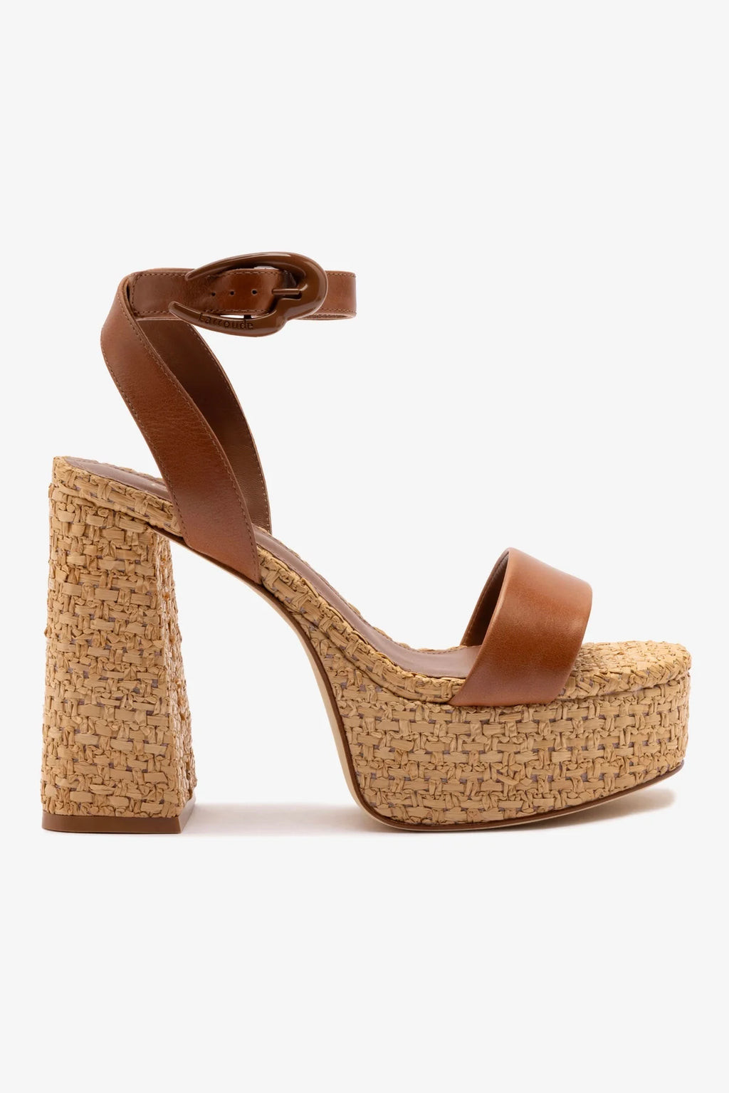 Dolly Verona Sandal In Caramel Leather and Natural Raffia | Larroude