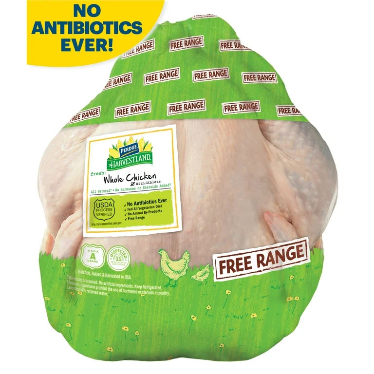 Perdue Harvestland, Free Range, Fresh Whole Chicken with Giblets, 4-6.25 lbs. | Walmart (US)