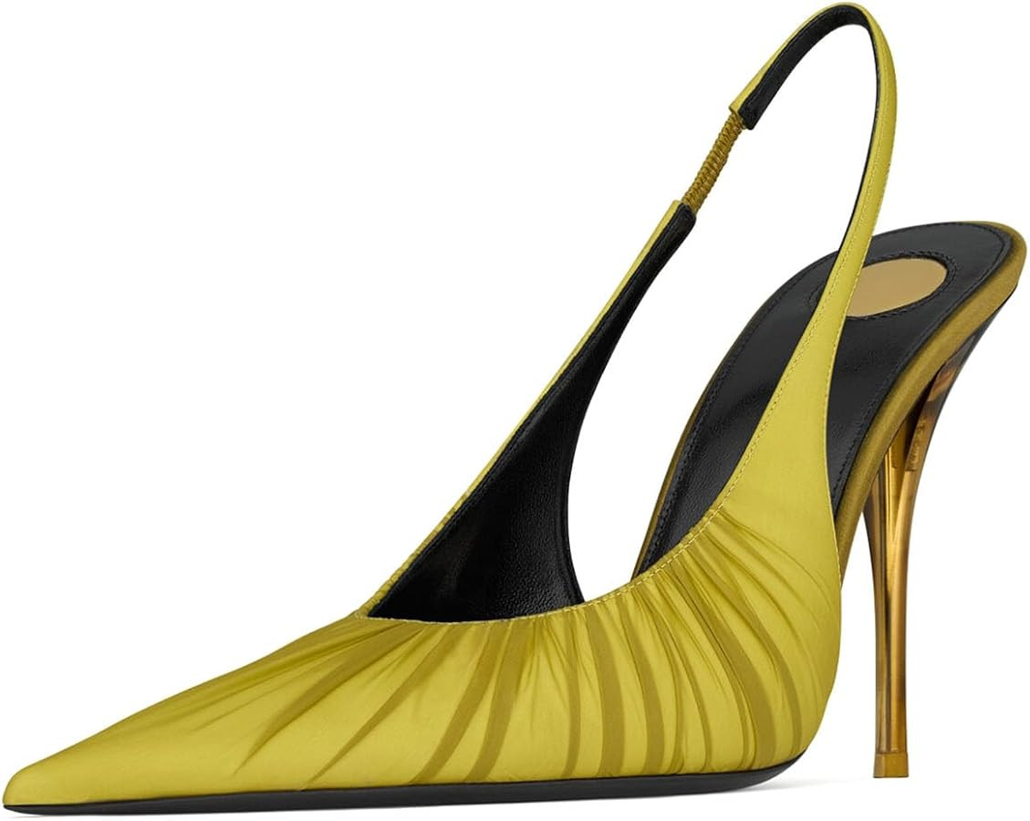 Yishaweiqi Satin Slingback Heels for Women Pointed Toe Ruched Stiletto Pumps Slip On Dress Shoes ... | Amazon (US)