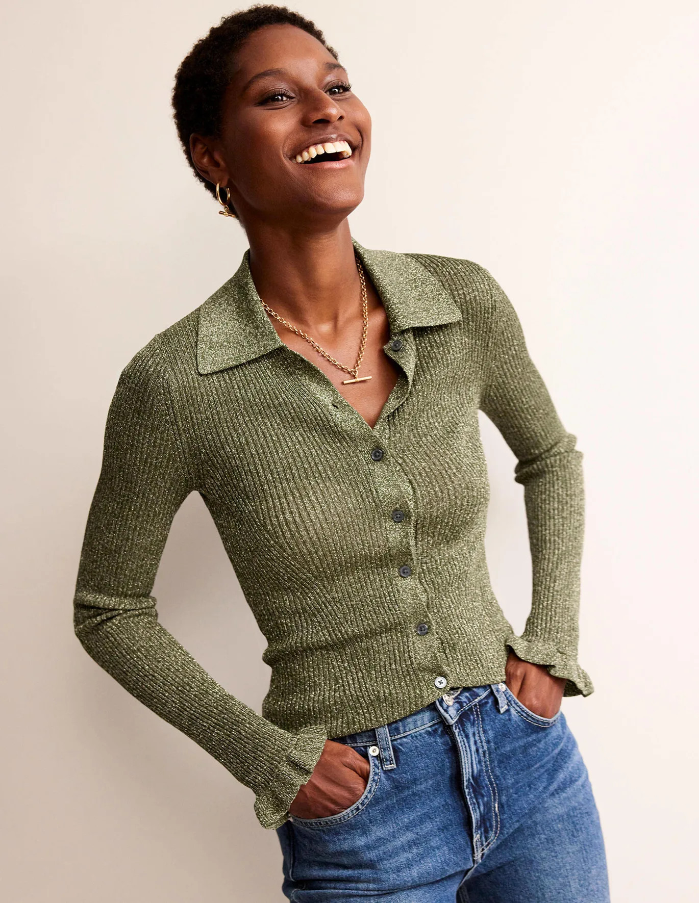 Sparkle Rib Collared Cardigan | Boden (US)