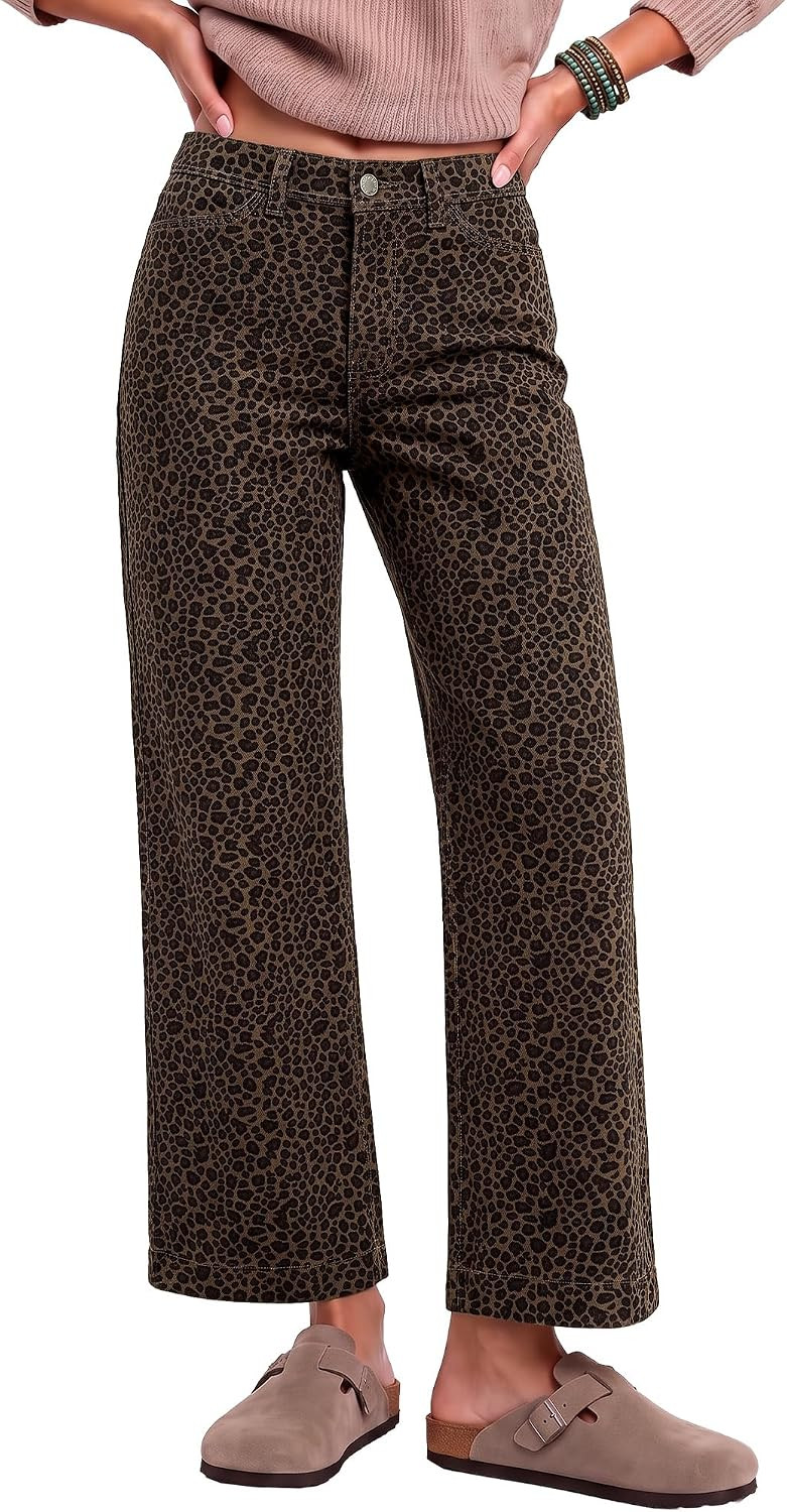 luvamia Wide Leg Jeans for Women Leopard Cheetah Print Ankle Denim Pants | Amazon (US)