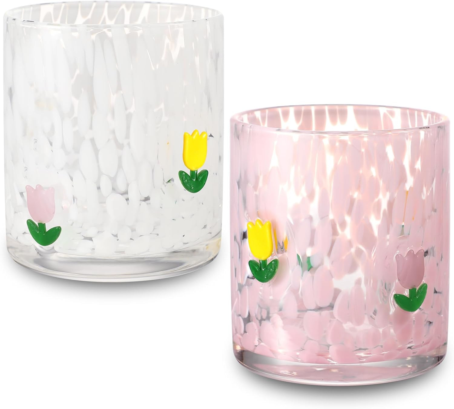 Mimorou 2 Pcs Spring Icon Juice Glass 14 Ounce Tulip Flower Themed Drinking Cocktails Glasses for... | Amazon (US)