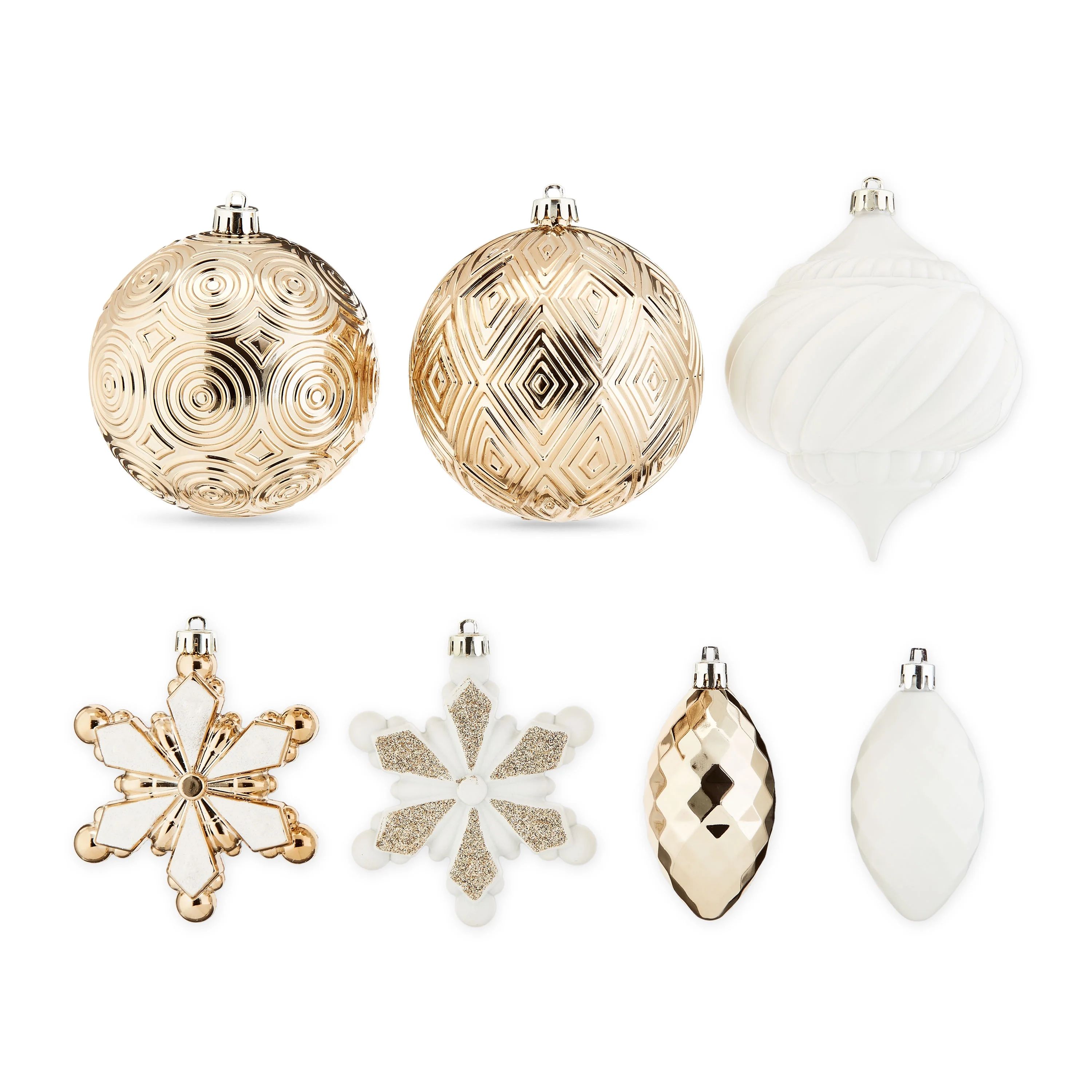 Holiday Time 100 mm Shatterproof Christmas Ornaments, White & Champagne Gold, 18 Count | Walmart (US)