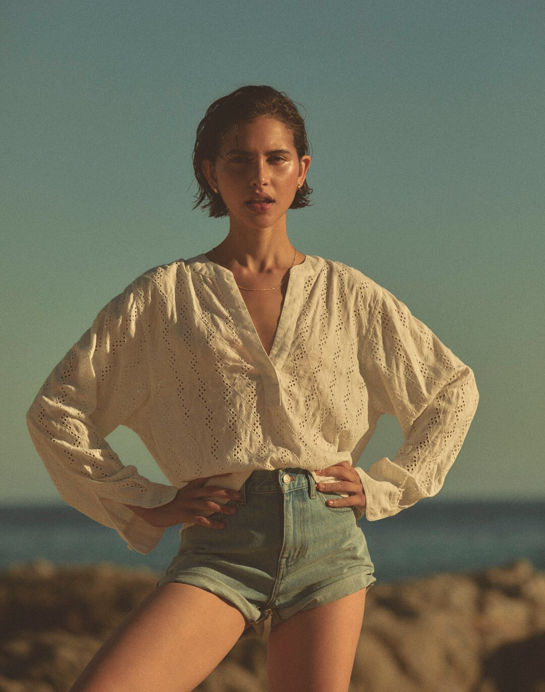 Long-Sleeve Popover Top in Eyelet | Madewell