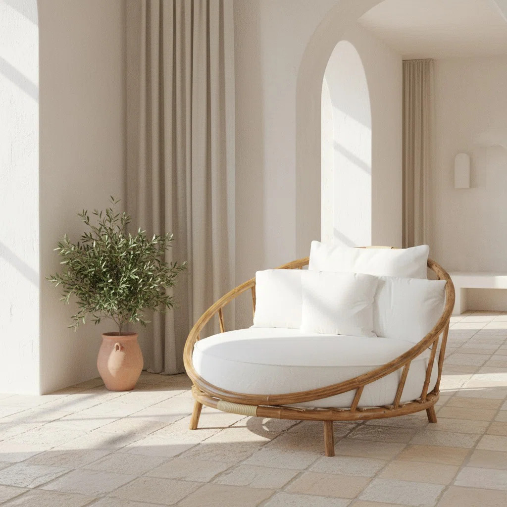 Corbridge 37'' Wide Curved Bamboo Patio Daybed with Cushions | Wayfair North America