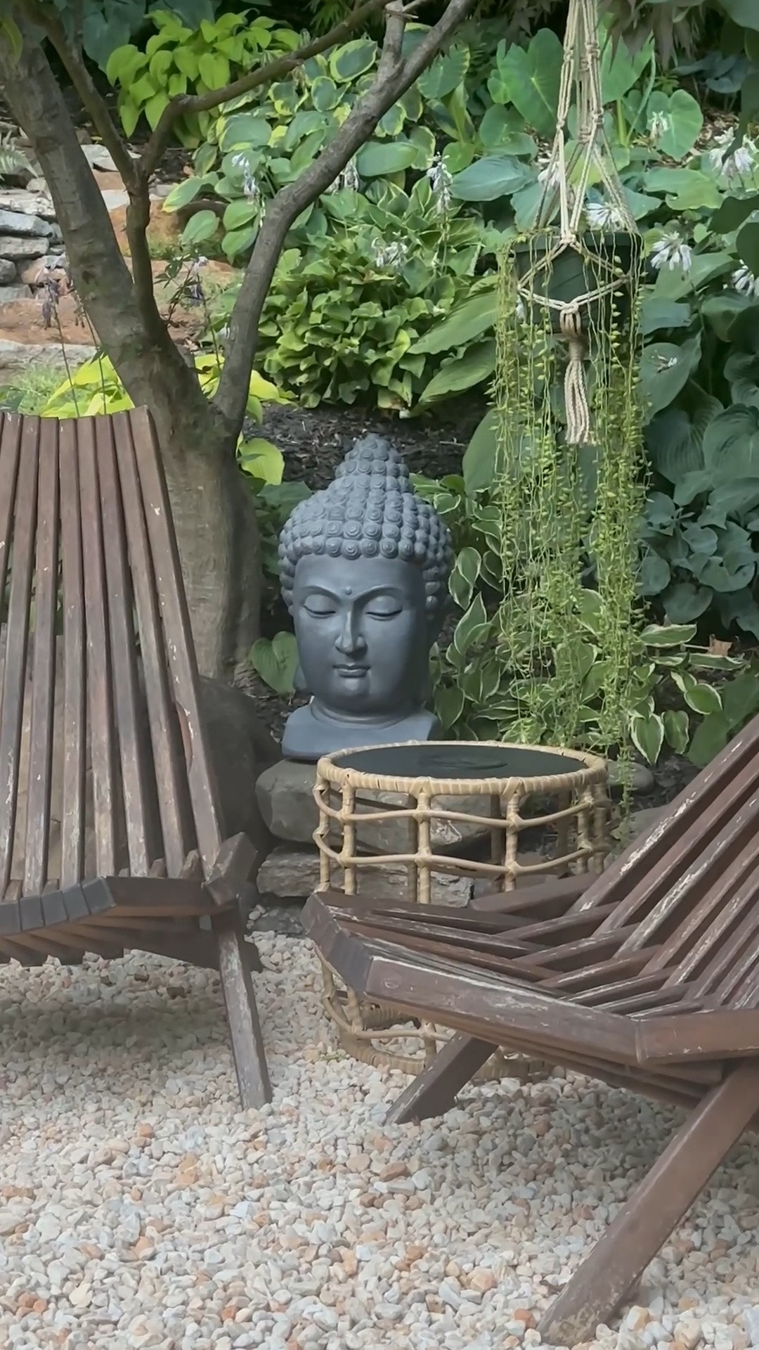 I love this little corner of my garden with the teak chairs, solar table, and Buddha head

#LTKHome #LTKSaleAlert #LTKSeasonal