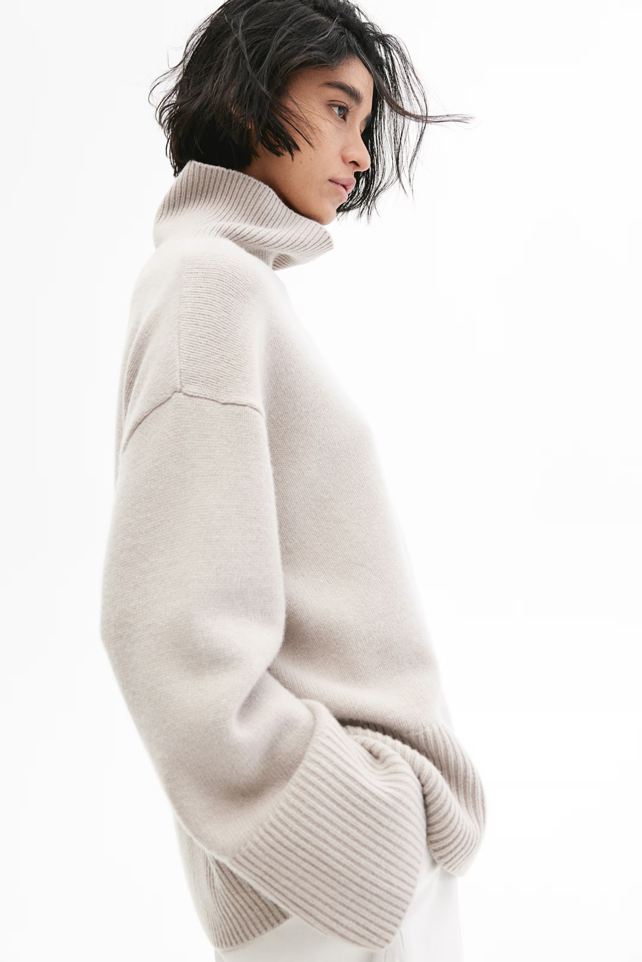 Cashmere-Blend Turtleneck Sweater - Light taupe - Ladies | H&M US | H&M (US + CA)