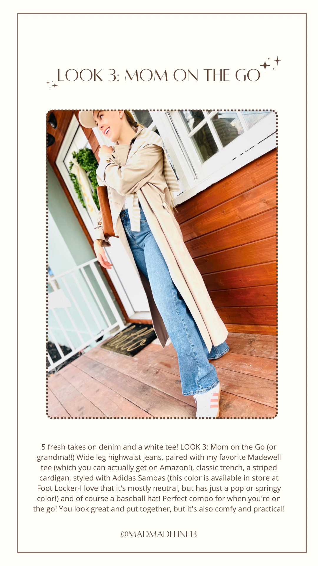 5 fresh takes on denim and a white tee! LOOK 3: Mom on the Go 
The sambas in my picture are currently out of stock- so I tagged my top picks!

#LTKfindsunder50 #LTKshoecrush #LTKfindsunder100