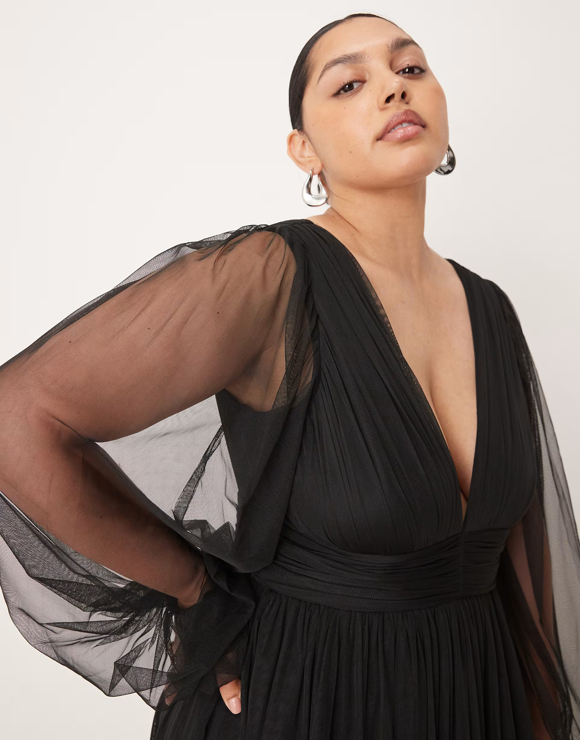 Lace & Beads Plus Bridesmaid Madison long sleeve maxi dress in black | ASOS | ASOS (Global)