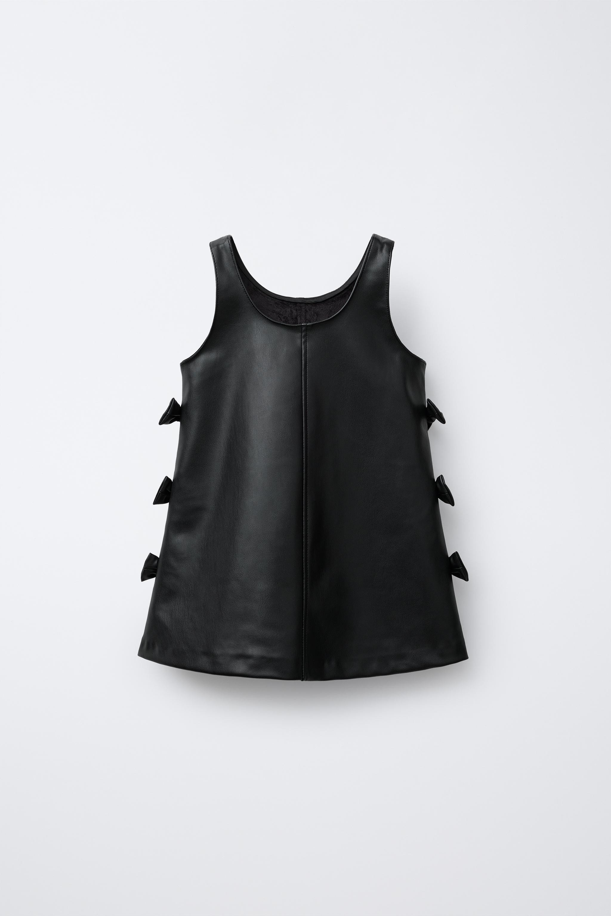 FAUX LEATHER OVERALL DRESS WITH BOWS | Zara US