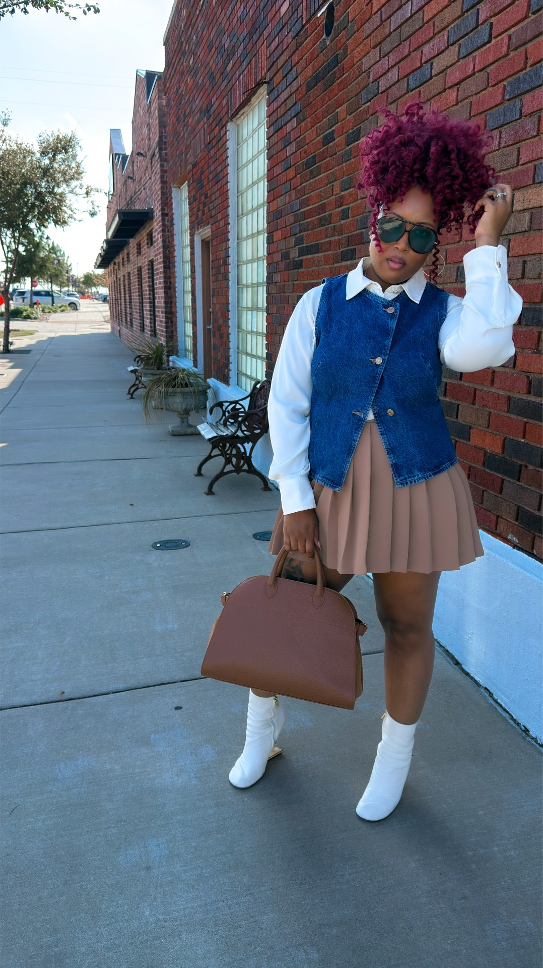 denim vest + pleated skirt. a cute fall combo. Add some ankle boots for height and to accentuate the legs. 

love this look with a white button down. 

Wearing size 8 in skirt, XL in (Zara) vest. #zara #tjmaxx #dillards 

#LTKFindsUnder100 #LTKStyleTip #LTKMidsize