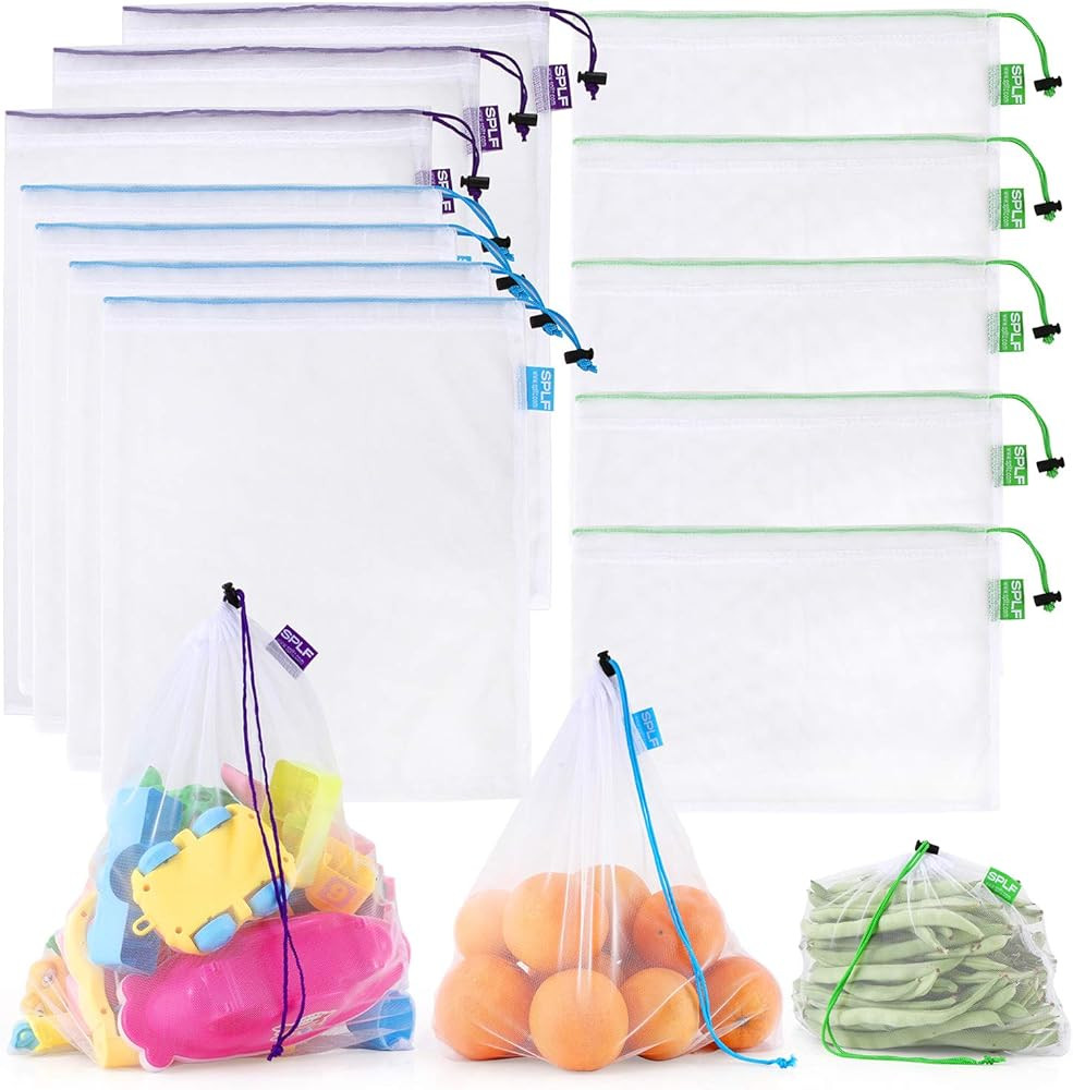 SPLF 12 Pcs Heavy Duty Reusable Mesh Produce Bags, Barcode Scanable See Through Food Safe Mesh Ba... | Amazon (US)