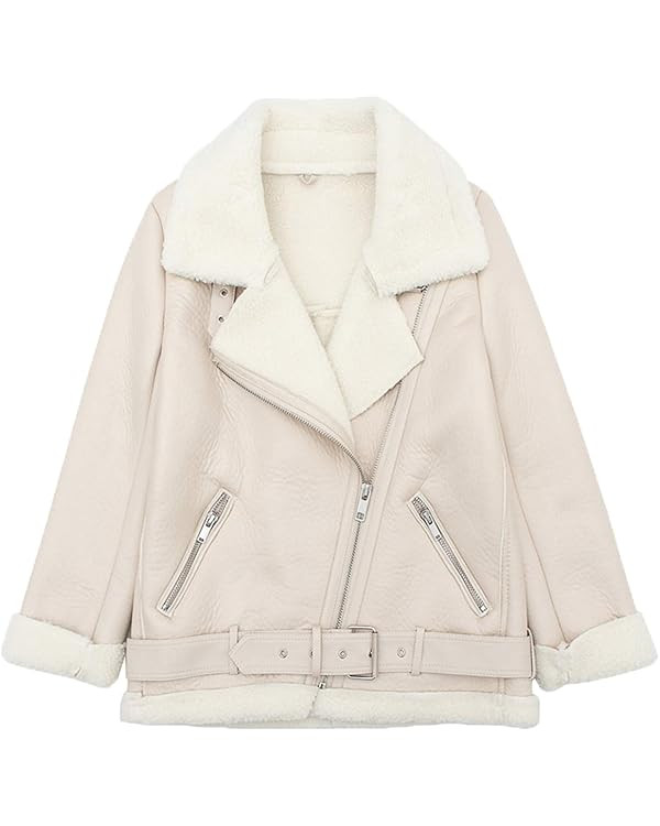 LY VAREY LIN Women's Faux Shearing Moto Jacket Thick Lined Parka Winter Shearling Coat Leather Ja... | Amazon (US)