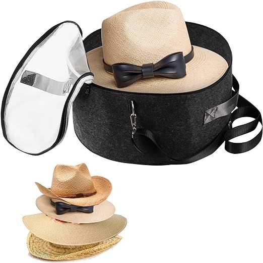 Pehciroe Hat Boxes for Women & Men Storage Large Felt Hat Boxes Storage Round Foldable Hat Carrie... | Amazon (US)