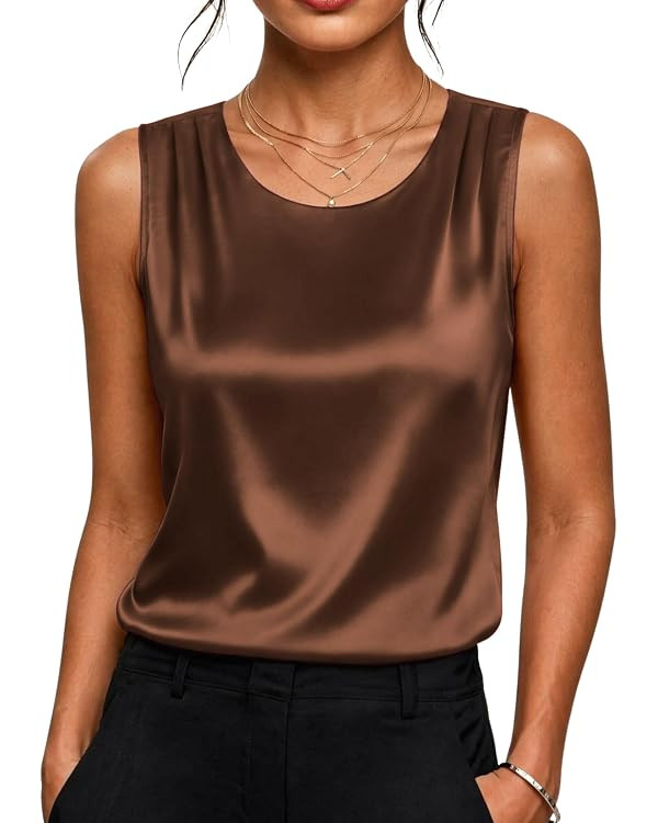 Zeagoo Womens Satin Tank Top Pleated Sleeveless Blouse Dressy Casual Tops Crewneck Silk Shirts Bu... | Amazon (US)