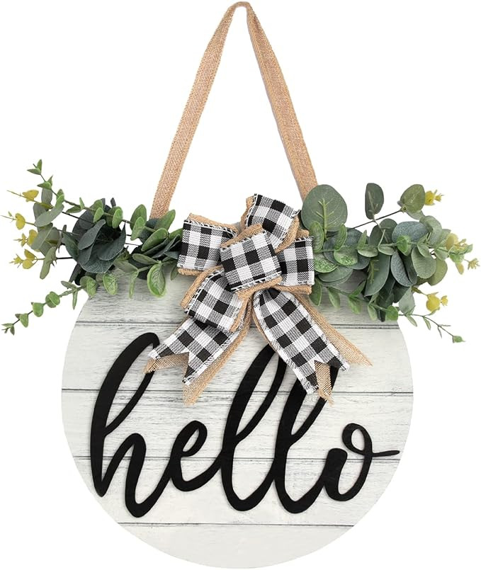 3D Hello Spring Wreaths for Front Door | White Horizontal Round Door Wreaths | Housewarming Gift ... | Amazon (US)