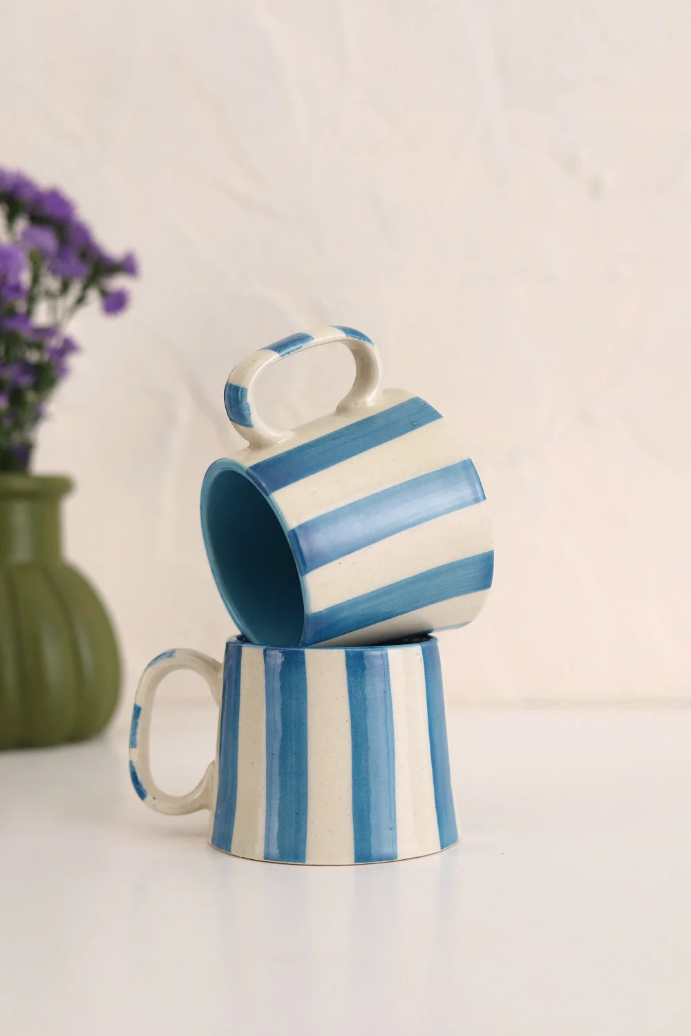 Ceramic Blue Stripe  Coffee cup- 220ml (SET OF 4) | Jones & Daughters