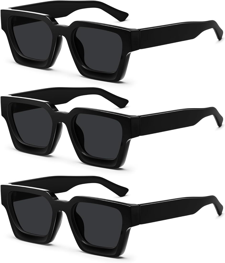 YMRFW Square Sunglasses for Women Men Trendy Square Thick Frame Sunglasse Simple Cassic Black Sha... | Amazon (US)