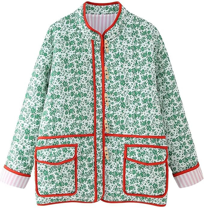 Wyeysyt Women's Quilted Puffer Jacket Vintage Floral Print Padded Coat Lightweight Puffy Cardigan... | Amazon (US)