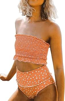 Womens 2 Pieces Bandeau Bikini Swimsuits Off Shoulder High Waist Bathing Suit | Amazon (US)