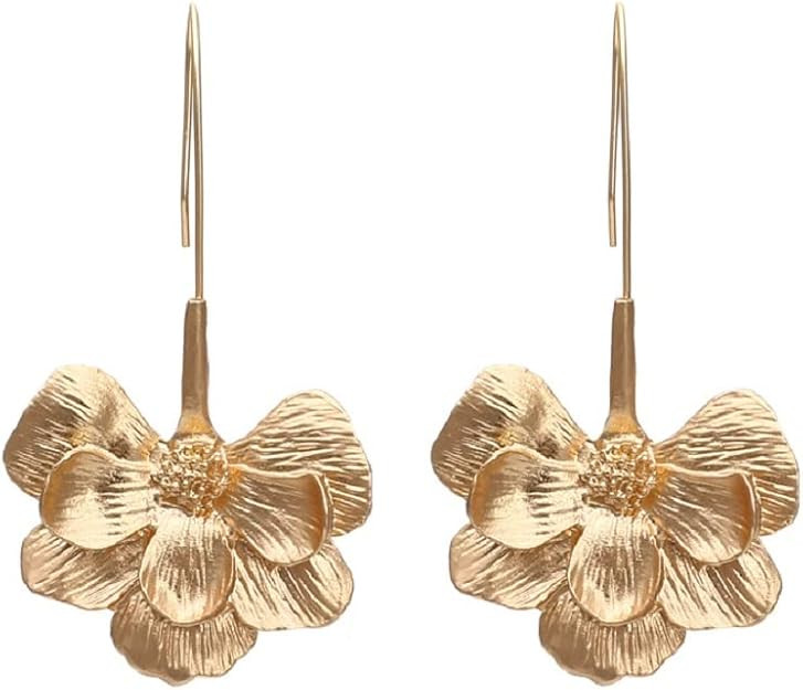 Gold Flower Dangle Earrings for Women, Women’s Cute Hawaiian Flower Petal Bohemian Drop Earring... | Amazon (US)