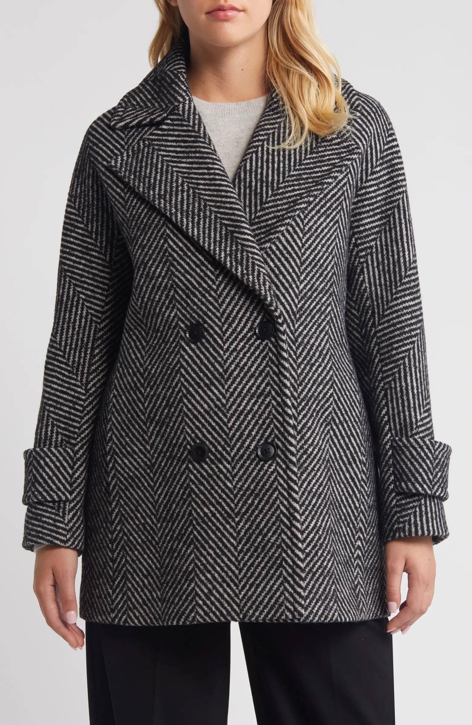 BCBGMAXAZRIA Short Herringbone Peacoat | Nordstrom | Nordstrom