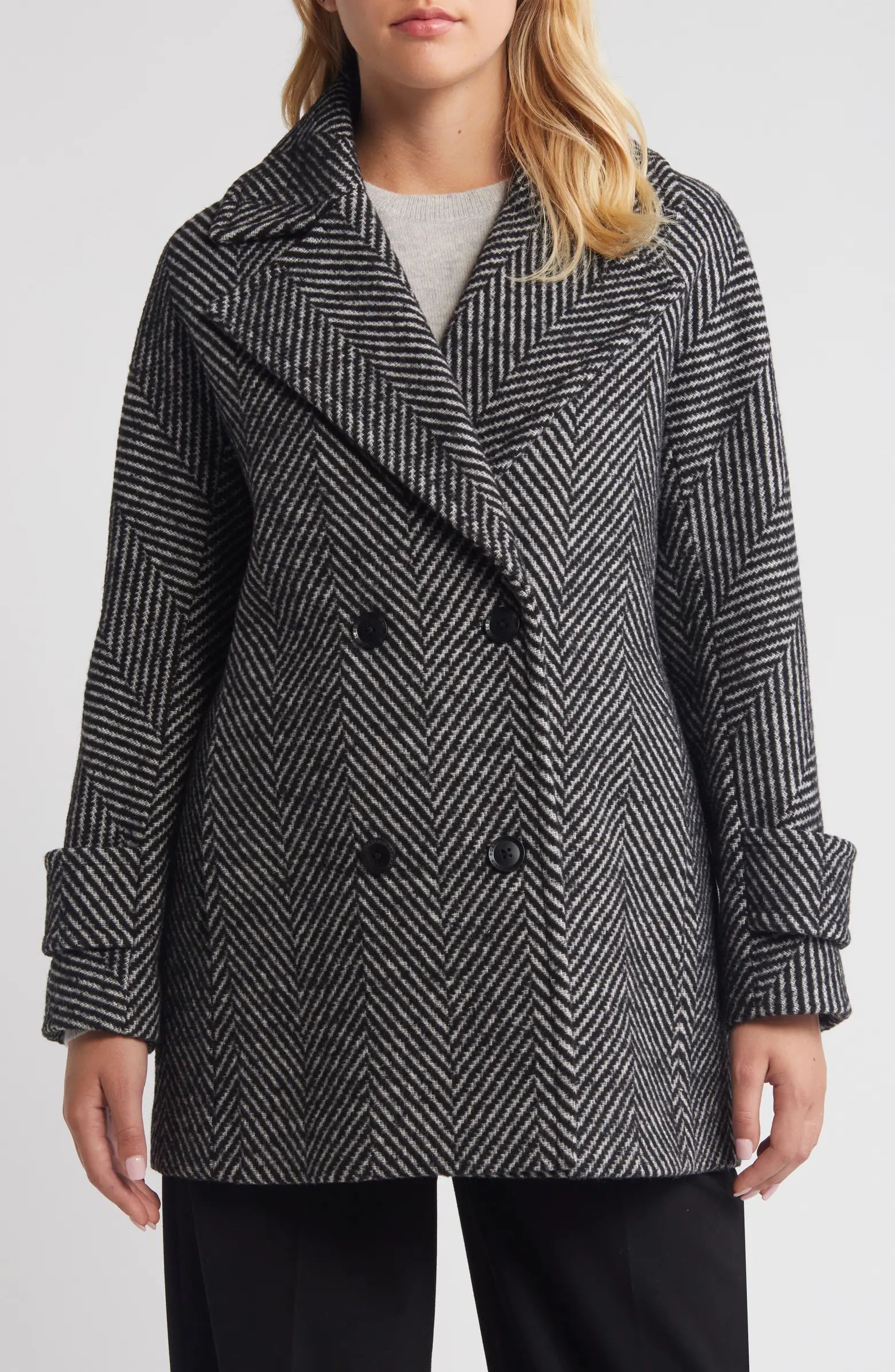 BCBGMAXAZRIA Short Herringbone Peacoat | Nordstrom | Nordstrom