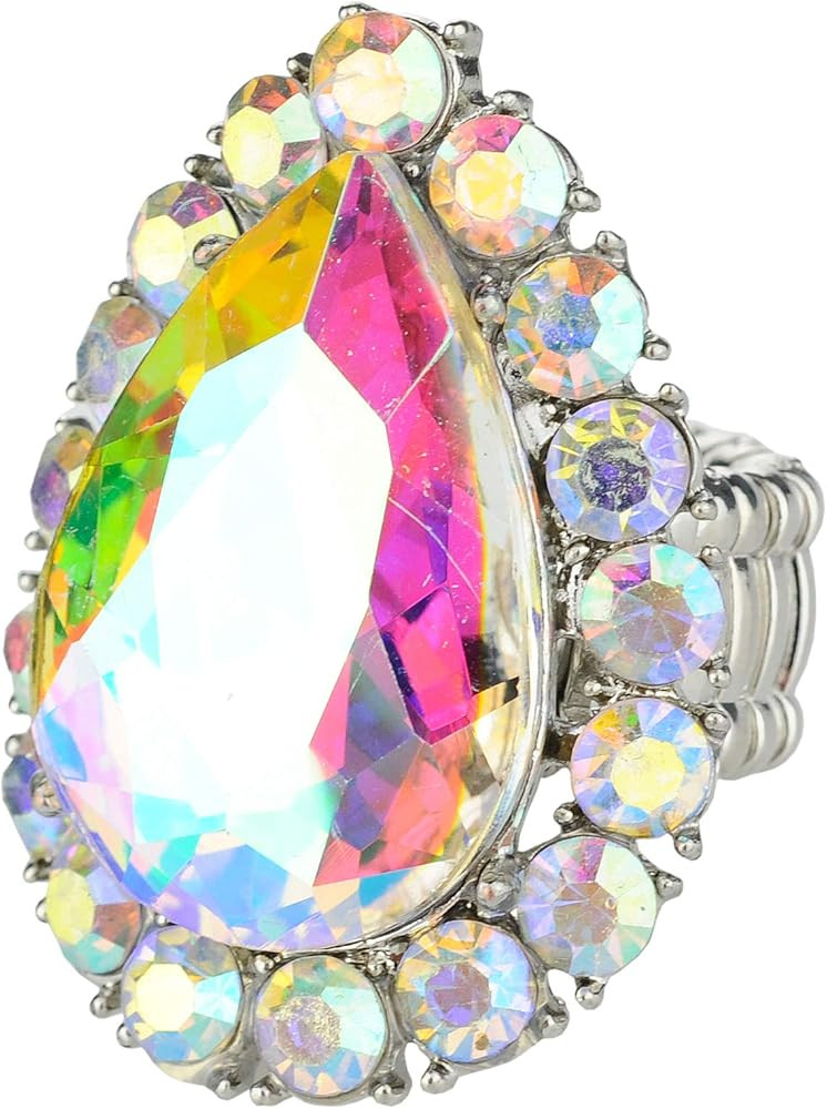 NYFASHION101 Radiant Teardrop Stone Adjustable Cocktail Statement Ring | Amazon (US)