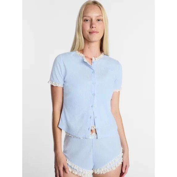 Kacey Lee Women's Pointelle Ruffle Sleep Cardigan, Size XS-XXL | Walmart (US)