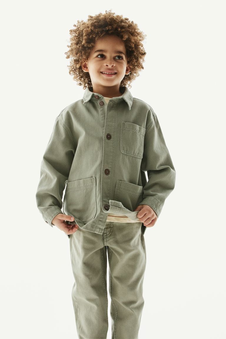 Oversized Twill Shacket - Khaki green - Kids | H&M US | H&M (US + CA)