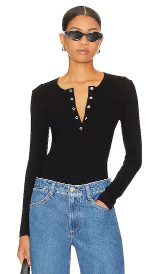 Dalston Ribbed Henley Top in Black | Revolve Clothing (Global)
