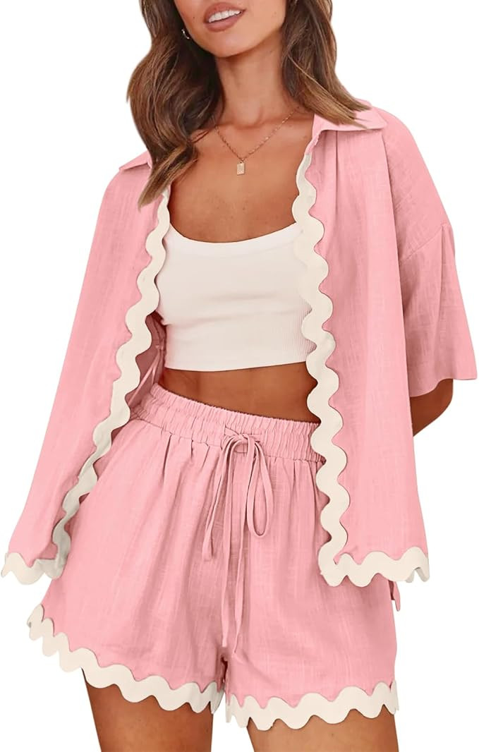 Shy Velvet Lounge Sets for Women Two Piece Sets Summer Pajama Sets Linen Cotton Vacation Outfits ... | Amazon (US)
