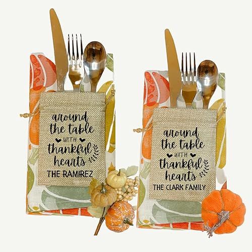 Around the Table Personalized Thanksgiving Table Decorations, Farmhouse Thanksgiving Utensil Cutl... | Amazon (US)