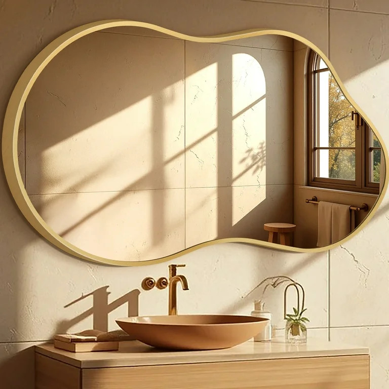 TEWLOSS Irregular Wall Mirror 36"x24" Cloud Shaped Mirrors for Bathroom, Gold Aluminum Alloy Fram... | Walmart (US)