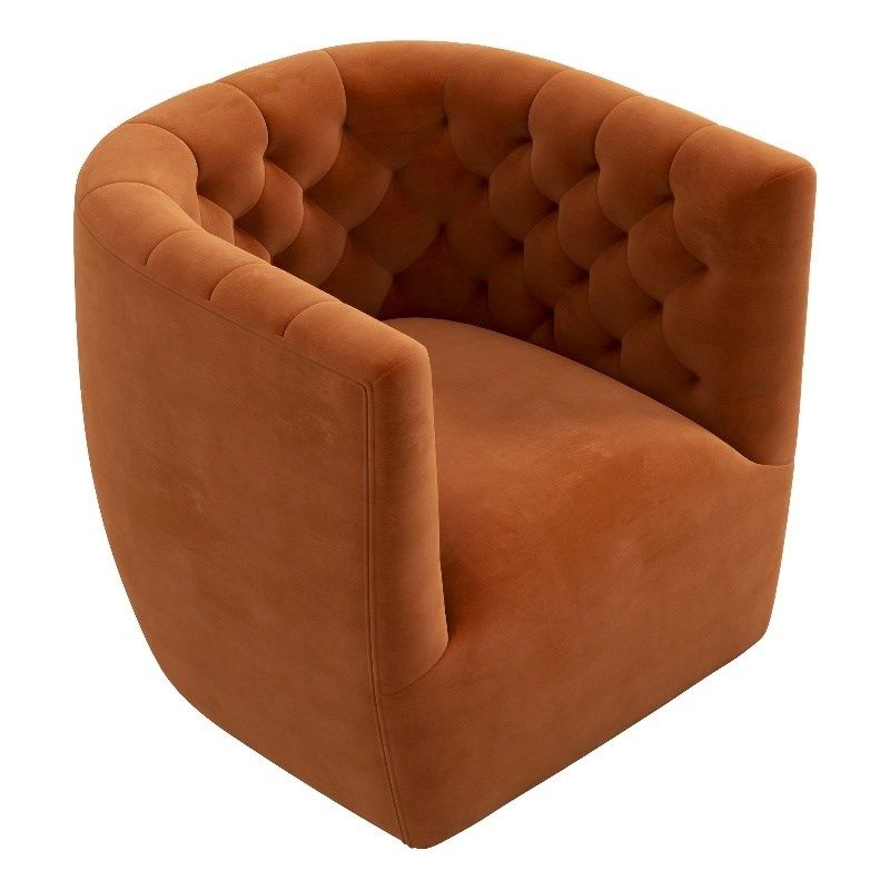 Rose Mid-Century Modern  Tufted Back Velvet Swivel Chair  in Orange | Homesquare