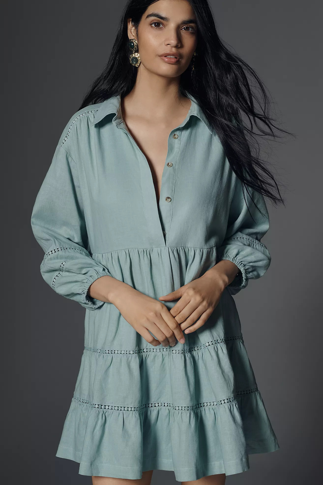 The Bettina Tiered Mini Shirt Dress by Maeve: Linen Edition | Anthropologie (US)
