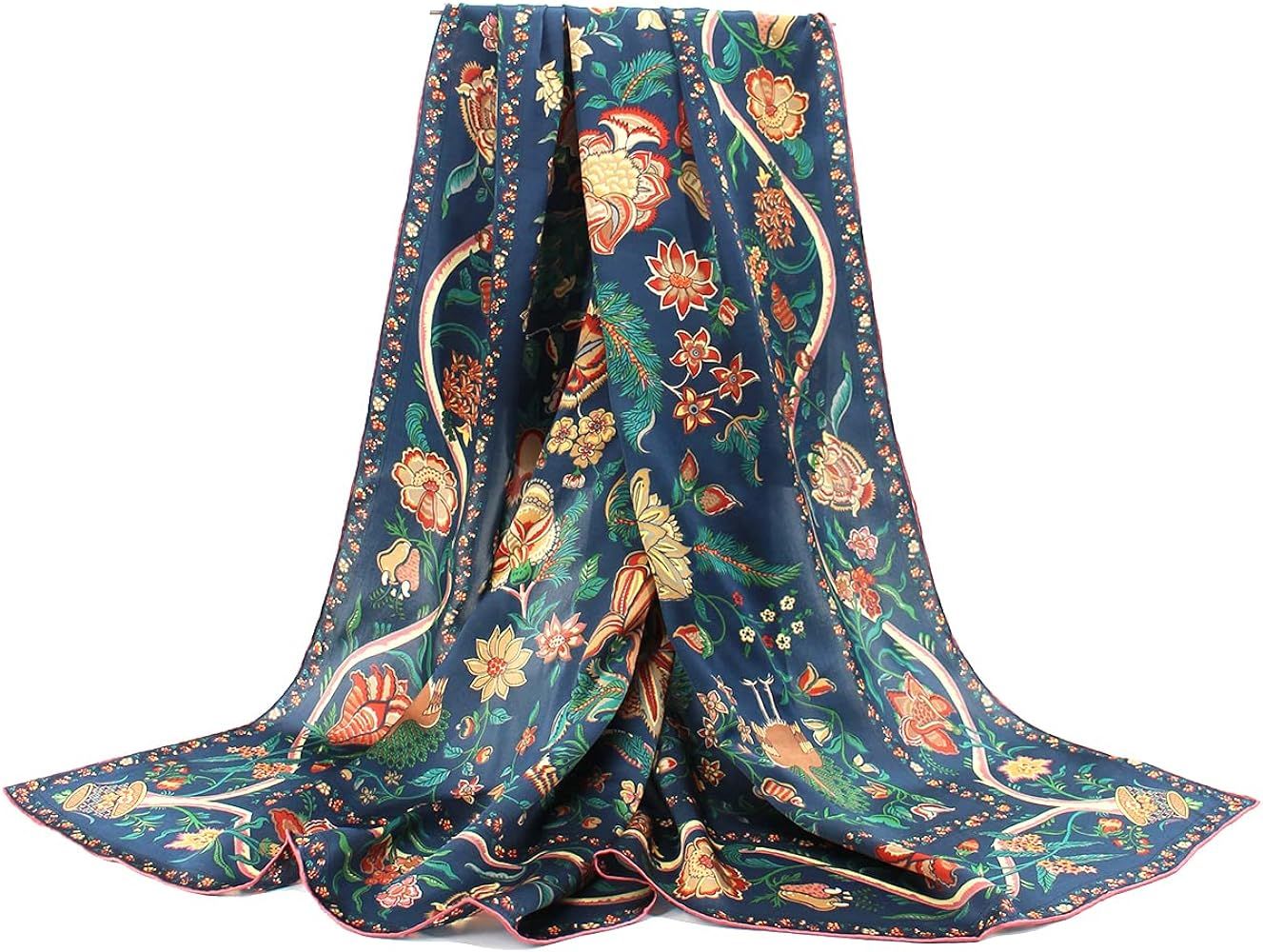 ANDANTINO 100% Silk Scarf 43" Large Square Lightweight Headscarf& Shawl–Women Hair Wraps-With G... | Amazon (US)