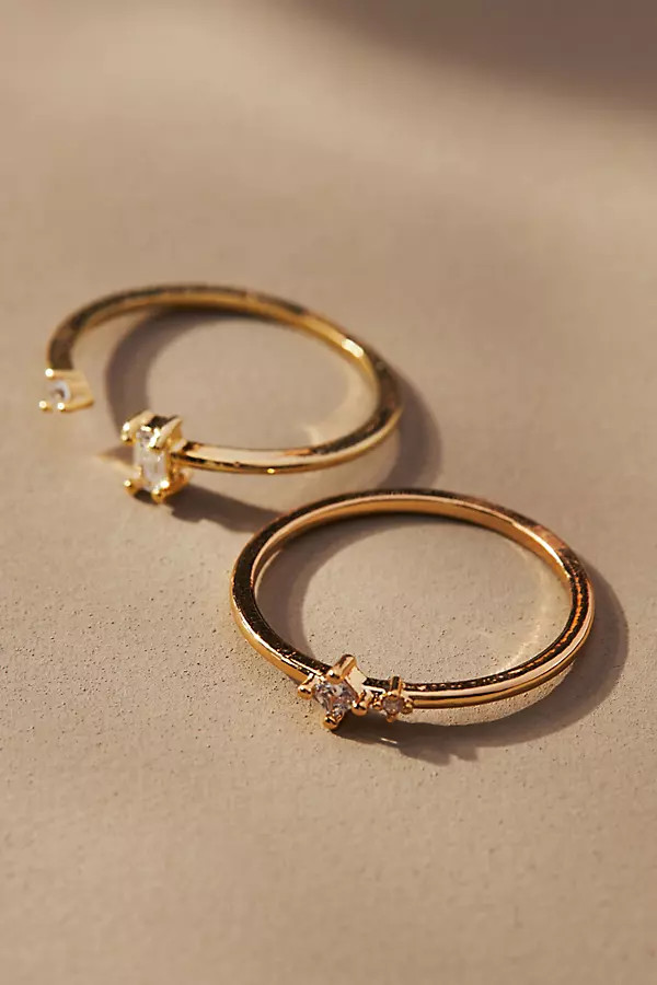 Crystal Ring Set By Anthropologie in Gold Size 8 | Anthropologie (US)