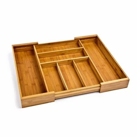 Seville Classics Bamboo Expandable 5 Large Compartment Adjustable Cutlery Drawer Tray Organizer | Walmart (US)