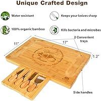 Unique Bamboo Cheese Board, Charcuterie Platter & Serving Tray Including 4 Stainless Steel Knife ... | Amazon (US)