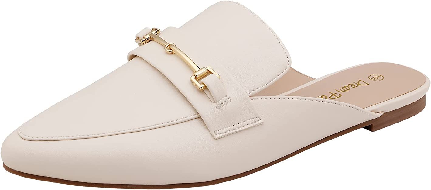 DREAM PAIRS Women's Flat Mules Buckle Pointed Toe Backless Slip on Slides Loafer Shoes | Amazon (US)