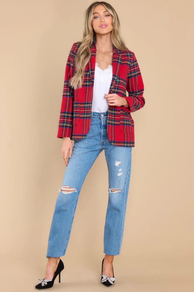 Dressed In Time Red Plaid Blazer | Red Dress 