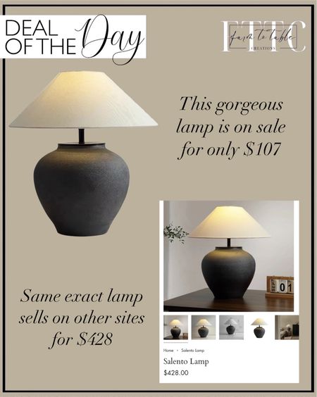 Deal of the Day. Follow @farmtotablecreations on Instagram for more inspiration.

What a steal! This gorgeous lamp is on sale for only $107.! I’ve seen exact same lamps retail for over $400. 

Amazon Home. Amazon Home Finds. Table Lamp. PURESILKS Rustic Black Table Lamp, Farmhouse Handmade Ceramic Table Lamp  

#LTKstyletip #LTKsalealert #LTKhome