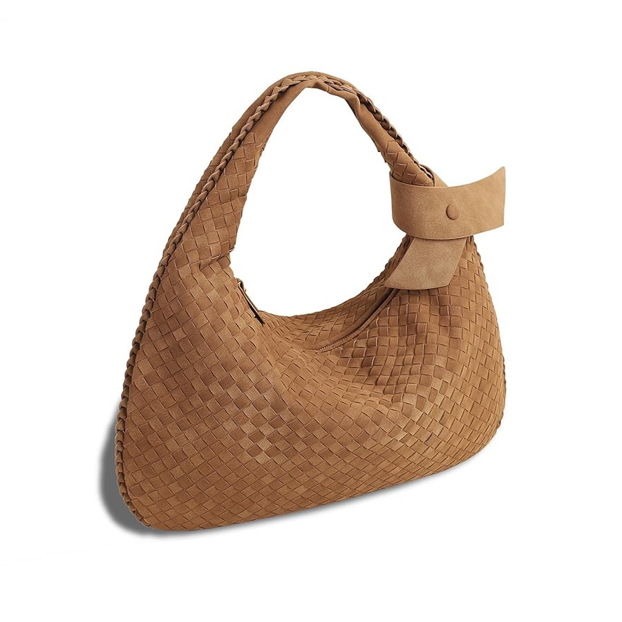 Women's Faux Suede Bag, Woven Bag, Shoulder Bag Slouchy Hobo, Suede Handbag with Zipper Closure | Amazon (US)