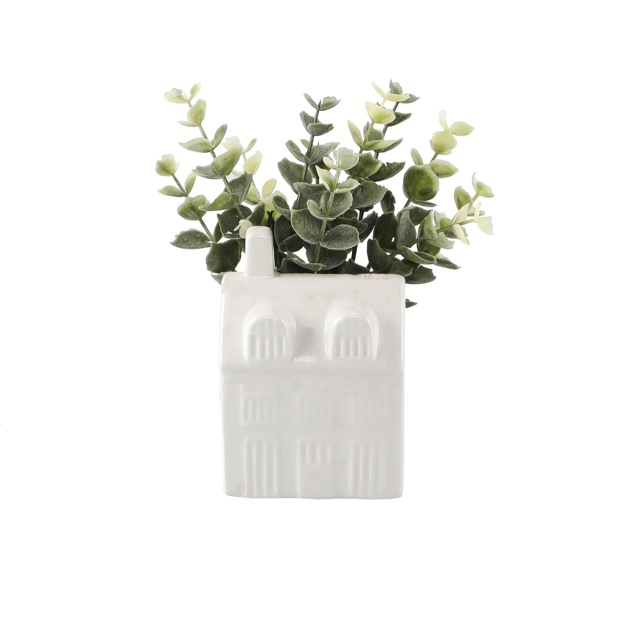 Mainstays Tabletop 3" Artificial Eucalyptus in White Ceramic House | Walmart (US)