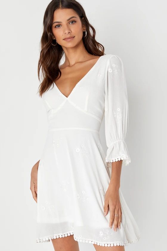 In the Meadow White Embroidered Backless Mini Dress | Lulus