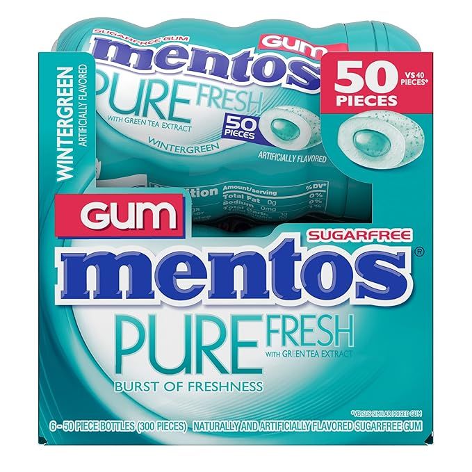 Mentos Pure Fresh Sugar-Free Chewing Gum with Xylitol, Halloween Candy, Bulk, Wintergreen, 50 Cou... | Amazon (US)