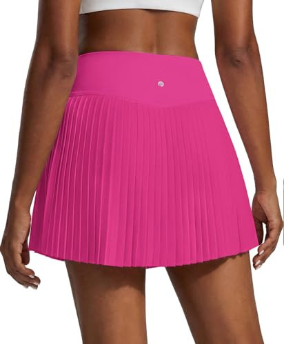 PINSPARK High Waist Pleated Tennis Skirts for Women with Shorts Mini Athletic Workout Golf Skort Skirts with Pockets, Hot Pink Medium | Amazon (US)